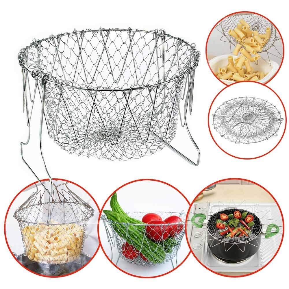 STAINLESS STEEL MULTI-FUNCTIONAL FOLDABLE COOKING Chef Basket Deluxe