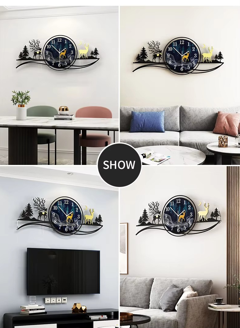 forest figure Deer 3d wood Wall clock blue