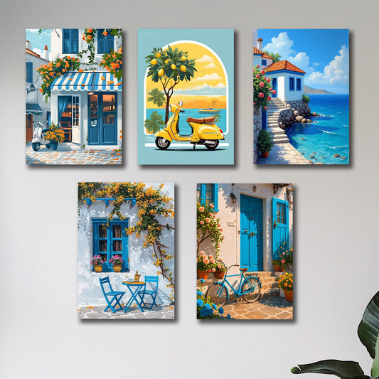 Set of 5 Italian Vintage Homes Art Themed