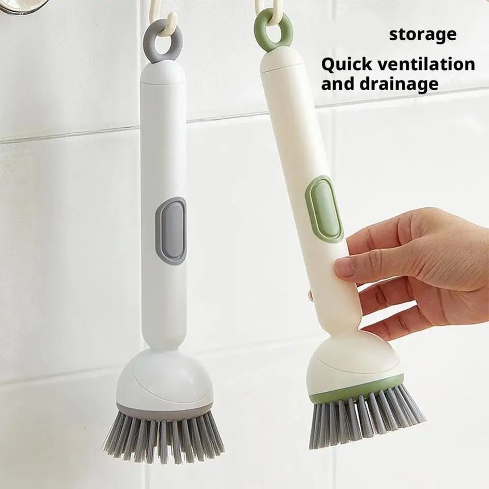 Kitchen Cleaning Adjustable Handle Brush With Soap Dispenser