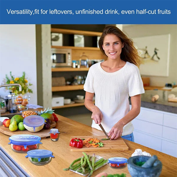 6Pcs Kitchen Reusable Silicone Seal Lid, Universal Silicone