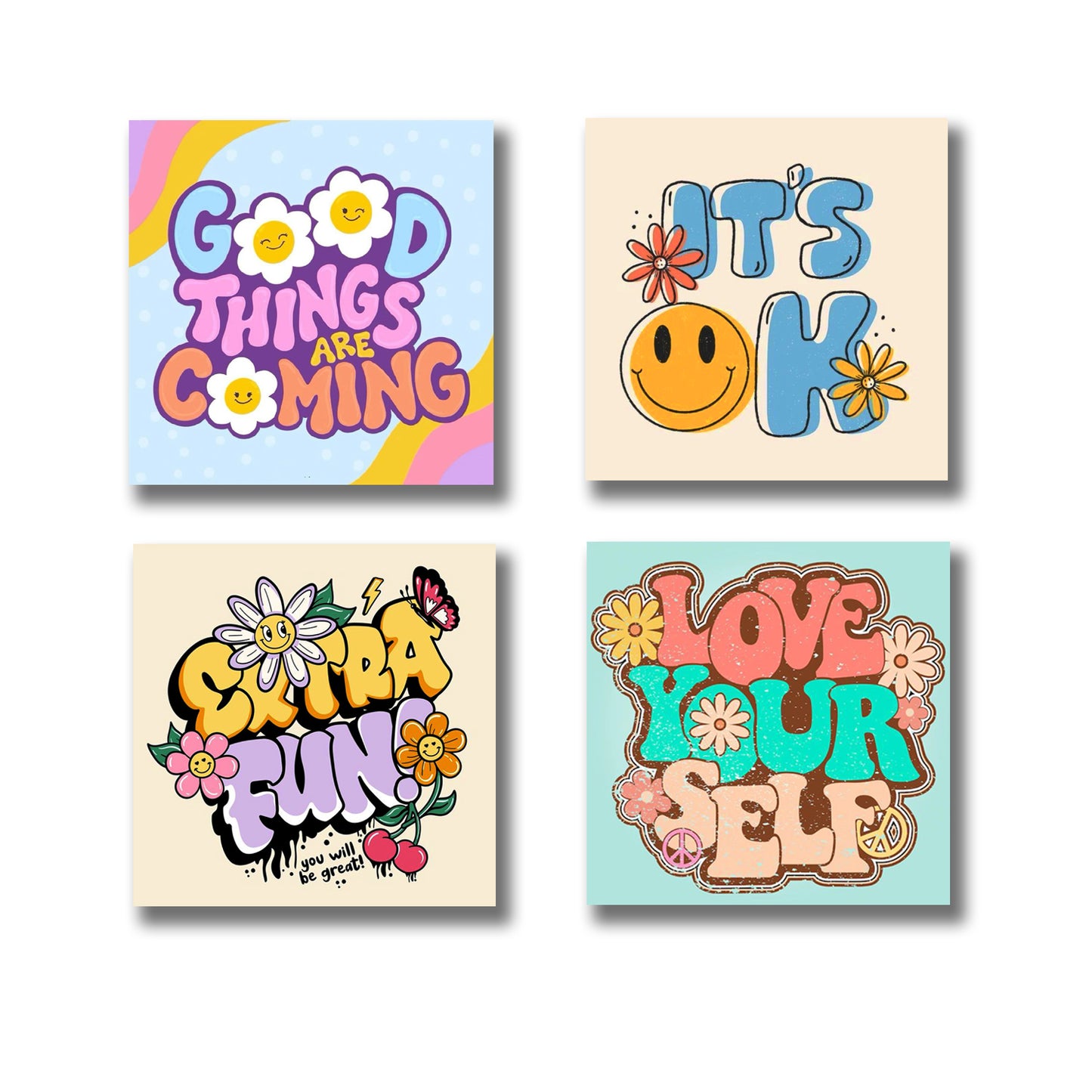 Pack of 4 Colourful Motivational Words Pictures Wooden