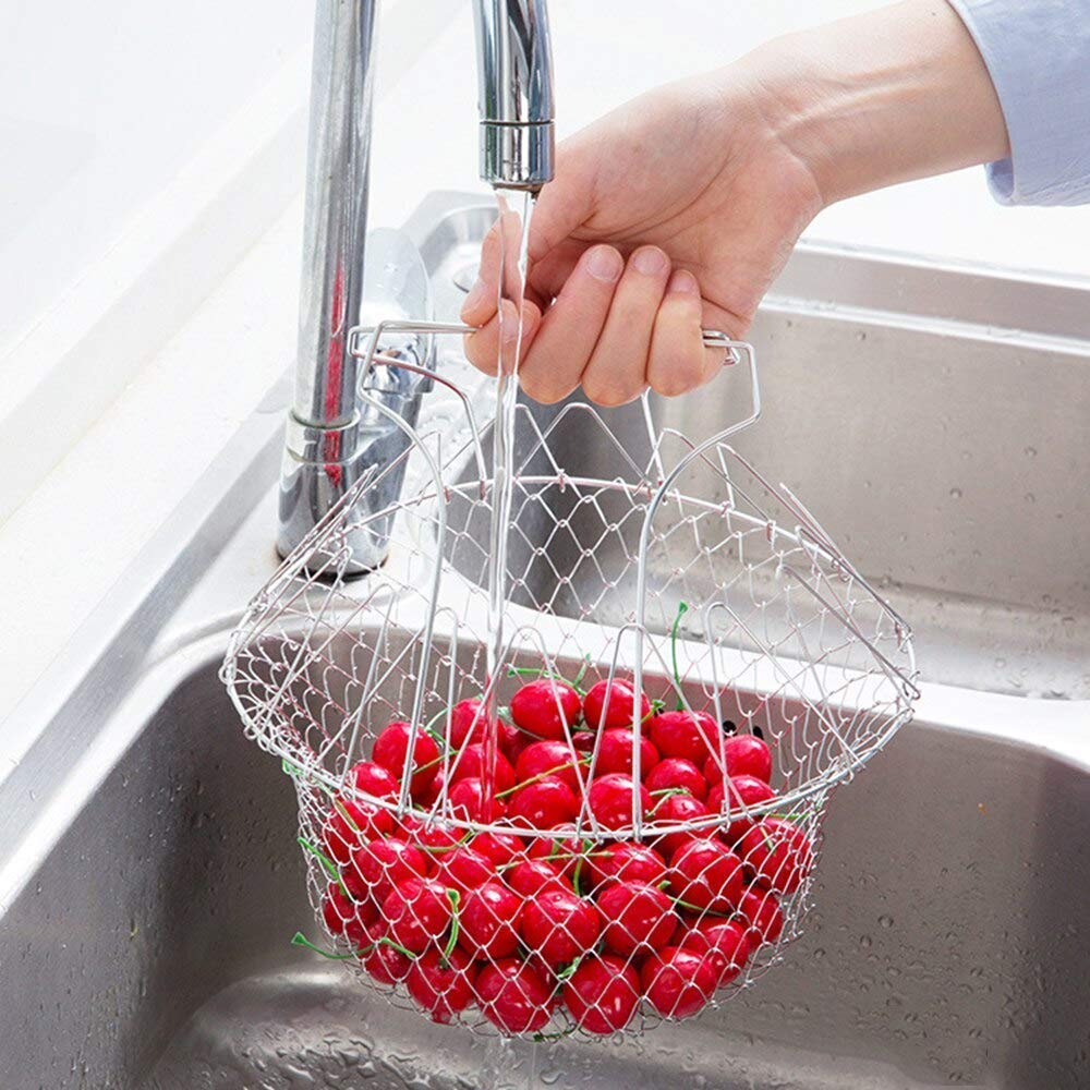 STAINLESS STEEL MULTI-FUNCTIONAL FOLDABLE COOKING Chef Basket Deluxe