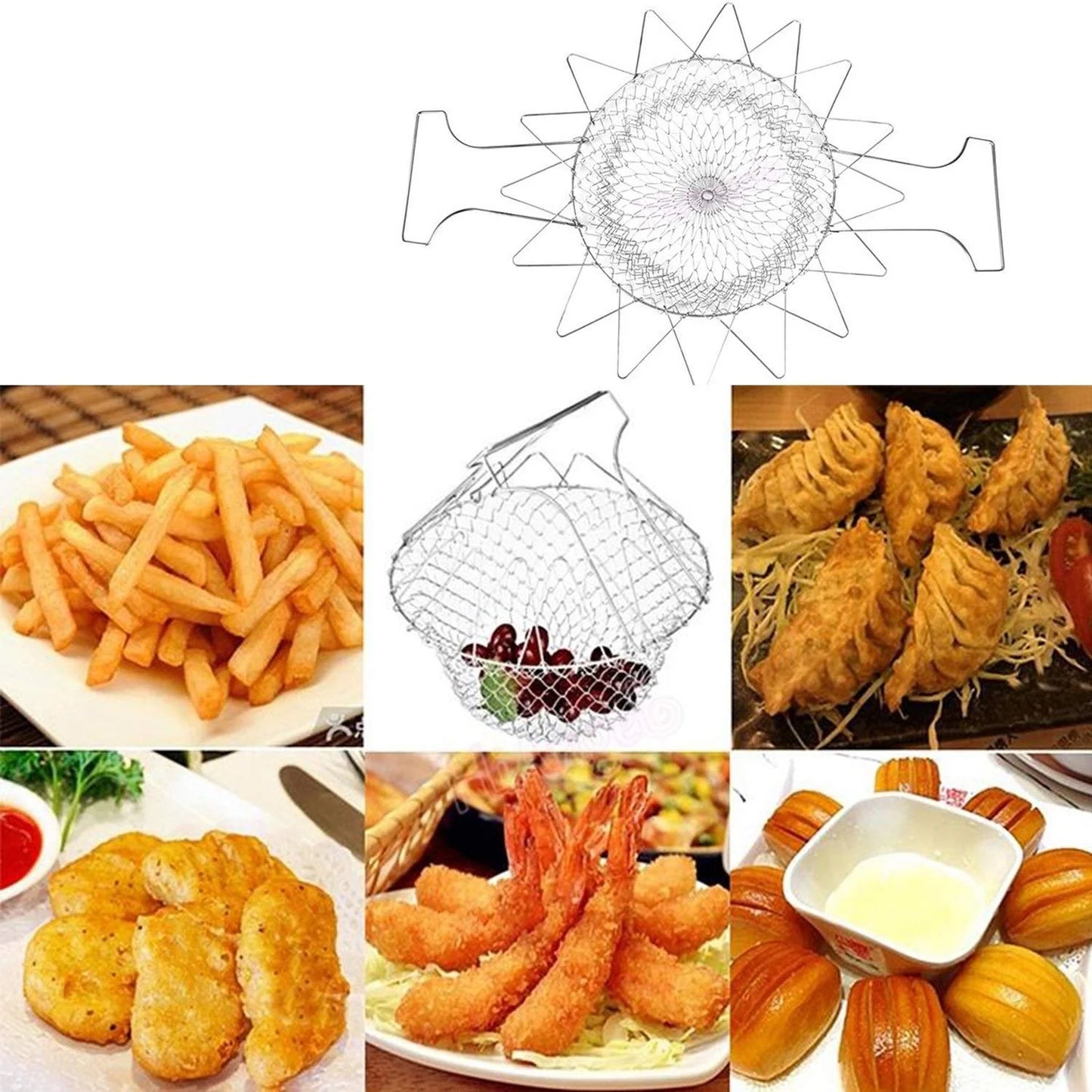 STAINLESS STEEL MULTI-FUNCTIONAL FOLDABLE COOKING Chef Basket Deluxe