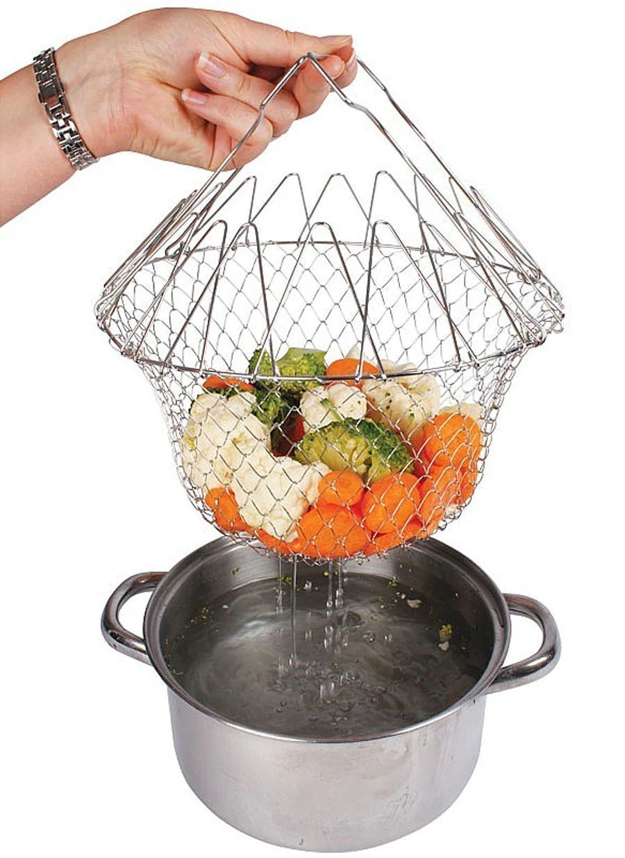STAINLESS STEEL MULTI-FUNCTIONAL FOLDABLE COOKING Chef Basket Deluxe