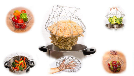 STAINLESS STEEL MULTI-FUNCTIONAL FOLDABLE COOKING Chef Basket Deluxe