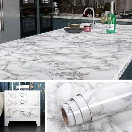 Self Adhesive White Marble Sheet For Kitchen