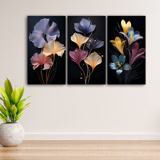 Set Of 3 Flowers Art Wooden Frames