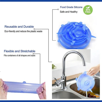 6Pcs Kitchen Reusable Silicone Seal Lid, Universal Silicone
