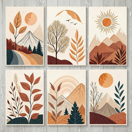 Hills Moon Sun Leaves Wooden Wall Art
