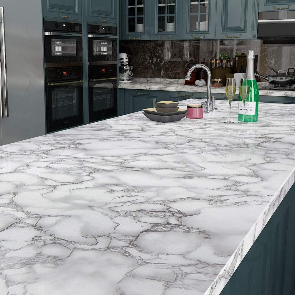 Self Adhesive White Marble Sheet For Kitchen