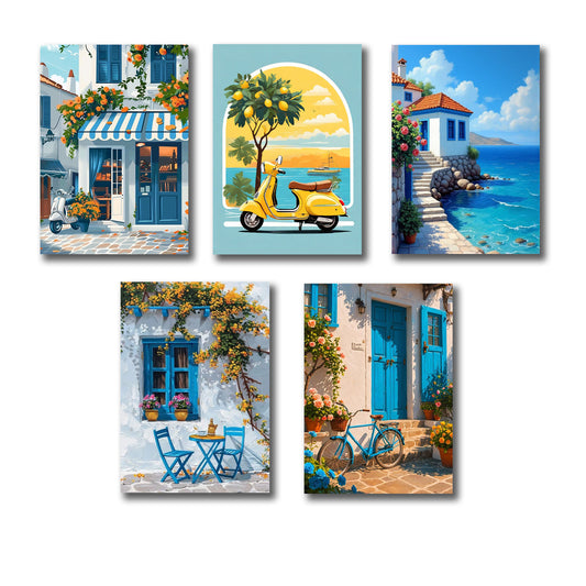Set of 5 Italian Vintage Homes Art Themed
