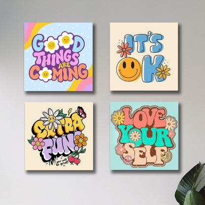Pack of 4 Colourful Motivational Words Pictures Wooden