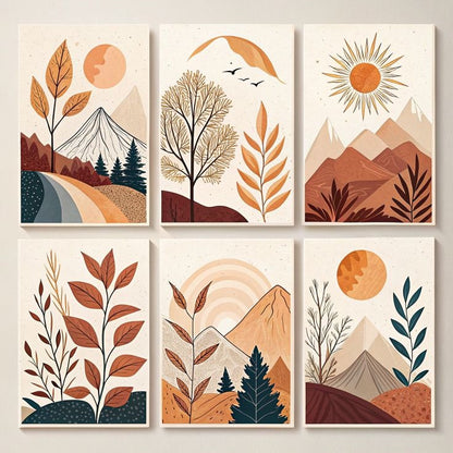 Hills Moon Sun Leaves Wooden Wall Art