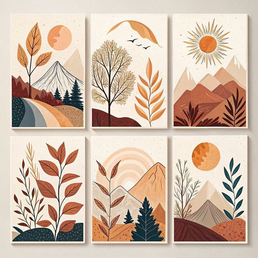Hills Moon Sun Leaves Wooden Wall Art