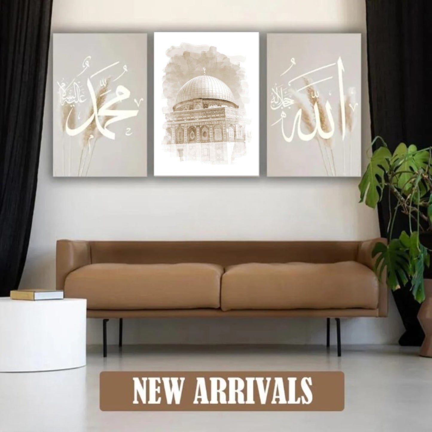 3-Piece Islamic Wooden Wall Art Set Featuring Allah
