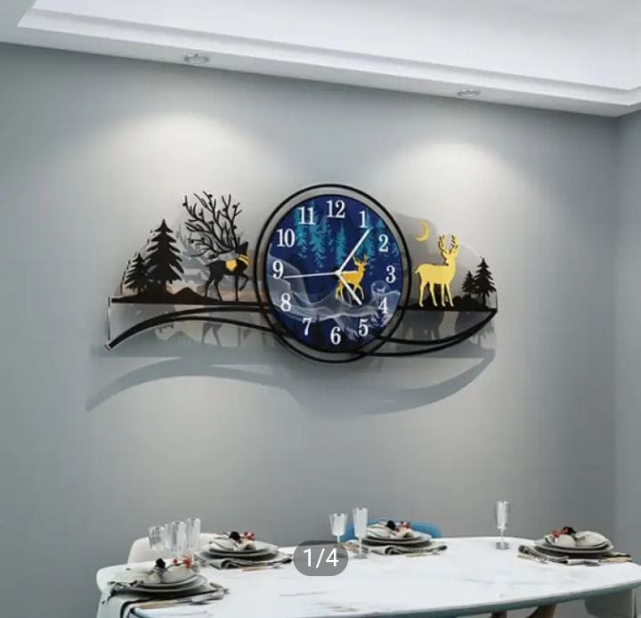 forest figure Deer 3d wood Wall clock blue