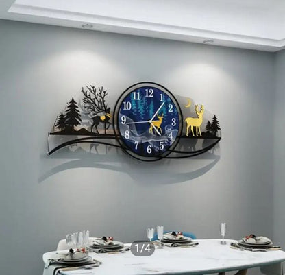 forest figure Deer 3d wood Wall clock blue