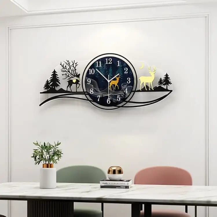forest figure Deer 3d wood Wall clock blue