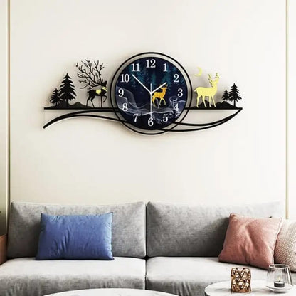 forest figure Deer 3d wood Wall clock blue