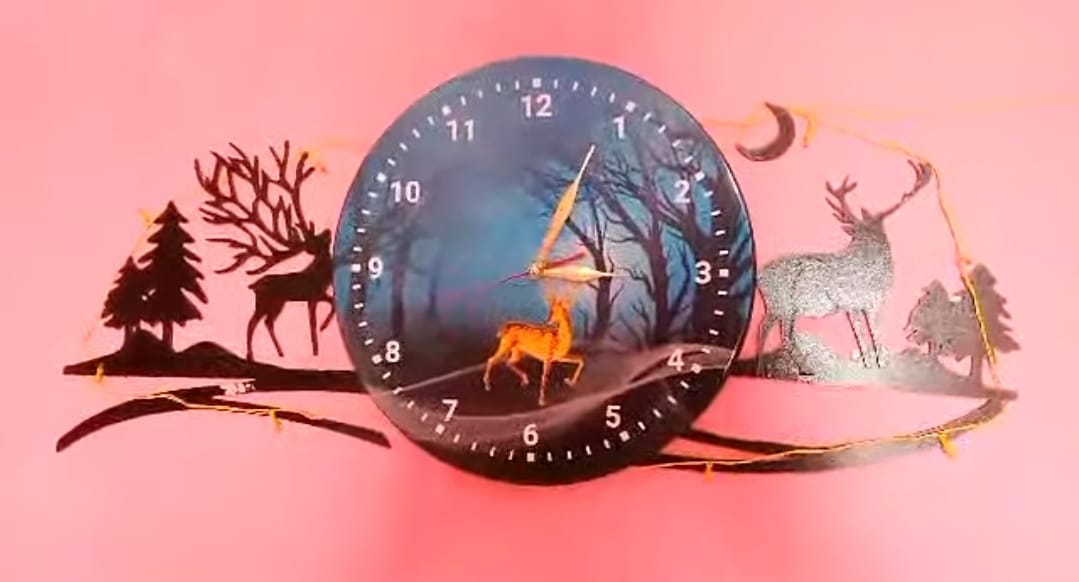 Forest Figure Deer Blue Jungle Clock Wall Clock