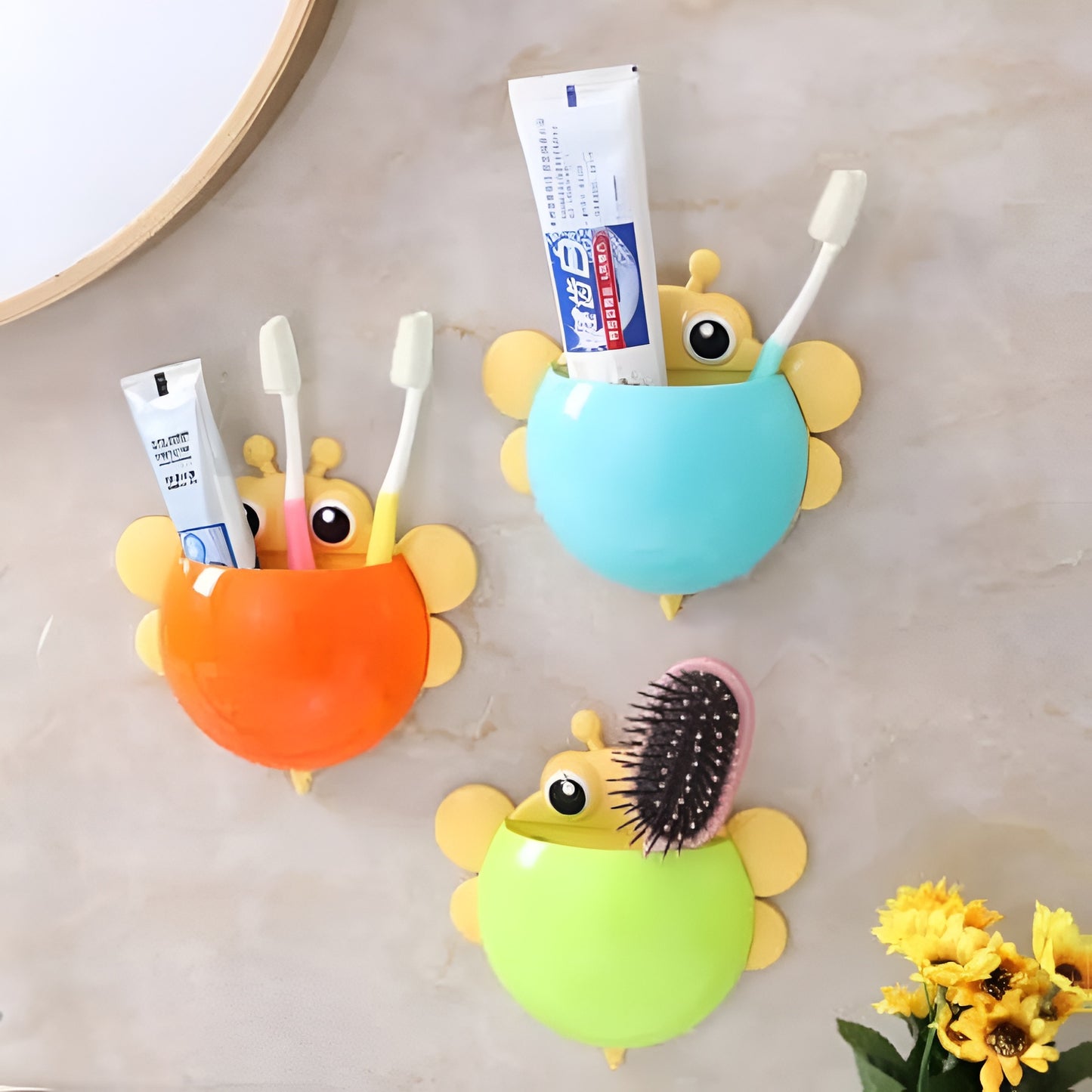 Bee Shaped Plastic Toothbrush Holder with Suction Hook