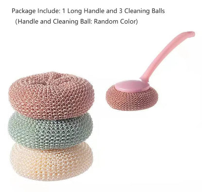Multipurpose Fiber Cleaning Balls with Long Handle