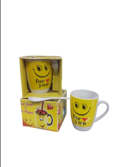 Smart and Cute Emoji Ceramic Smiley Cup with Spoon