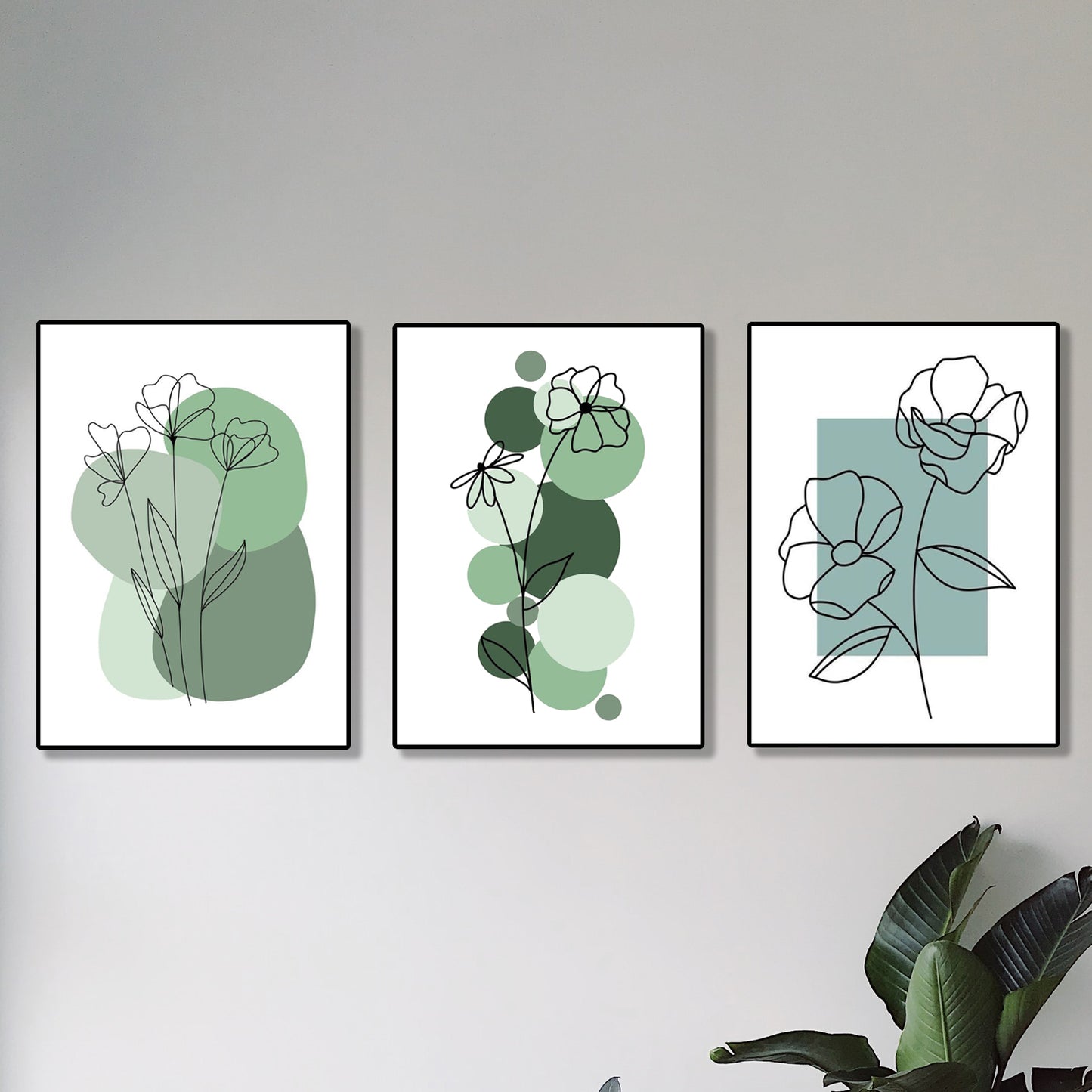 set of 3 abstract plant art wooden canvas