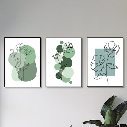 set of 3 abstract plant art wooden canvas