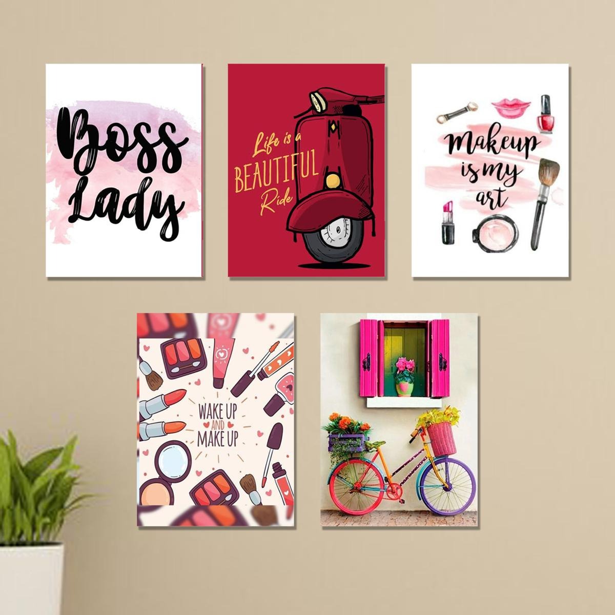 set of 5 girls room wall art sticky