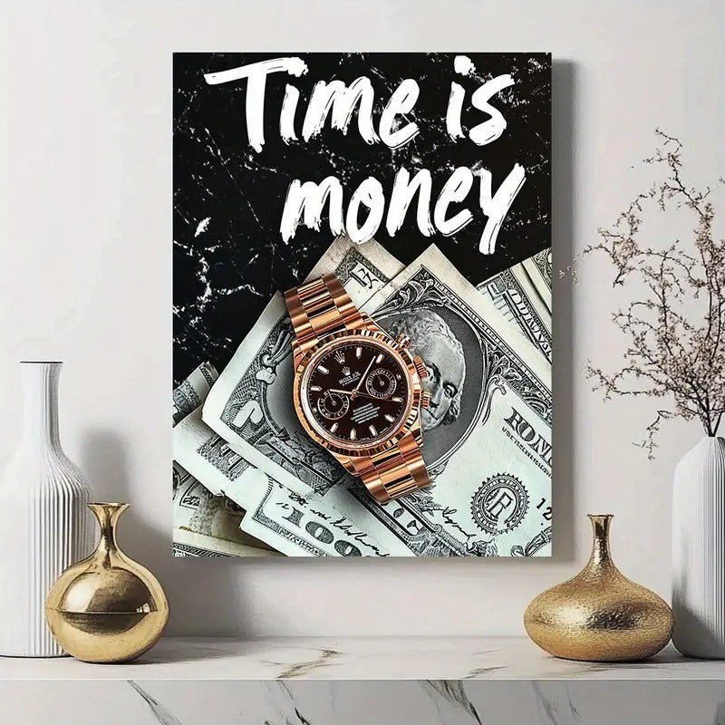 Time is Money Wall Art Frame –Wooden Sticky
