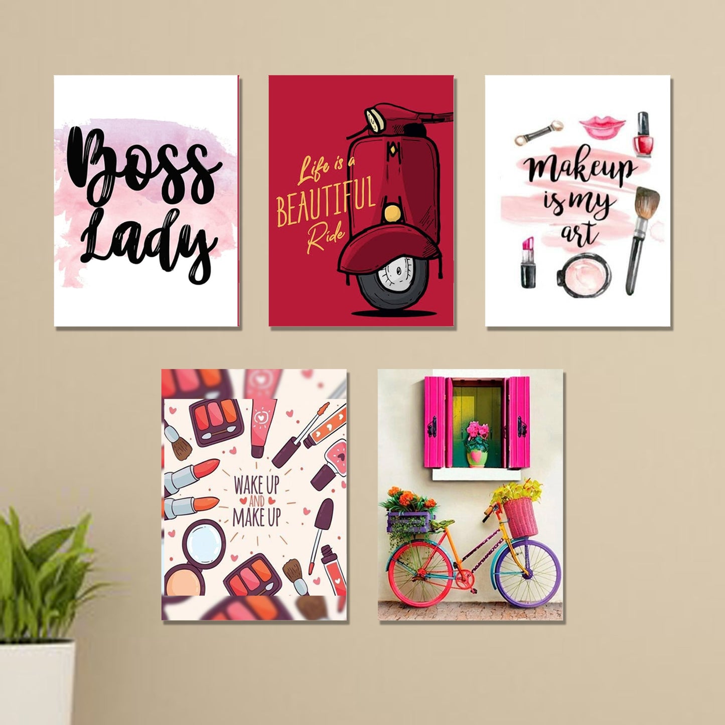 set of 5 girls room wall art sticky