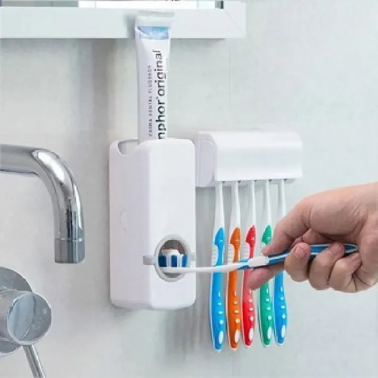 Toothpaste Dispenser With 5 Brush Holder Wall Mounted