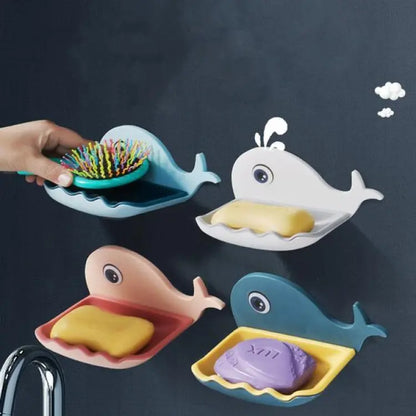 Fish-Shaped Double-Layer Adhesive Waterproof Soap Bar Holder Stand