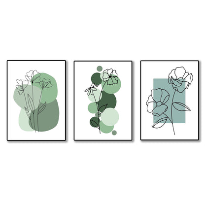 set of 3 abstract plant art wooden canvas