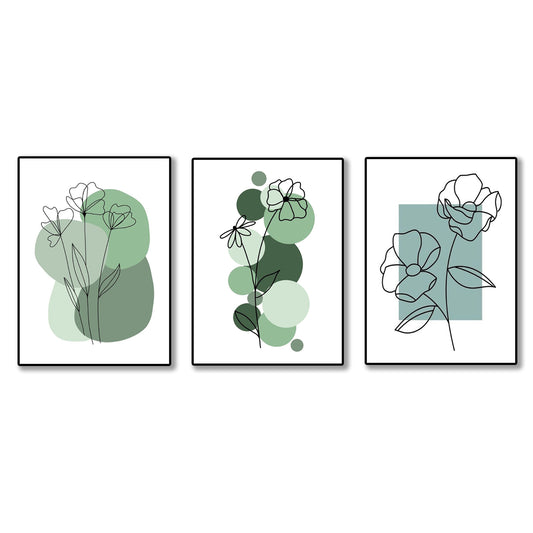 set of 3 abstract plant art wooden canvas