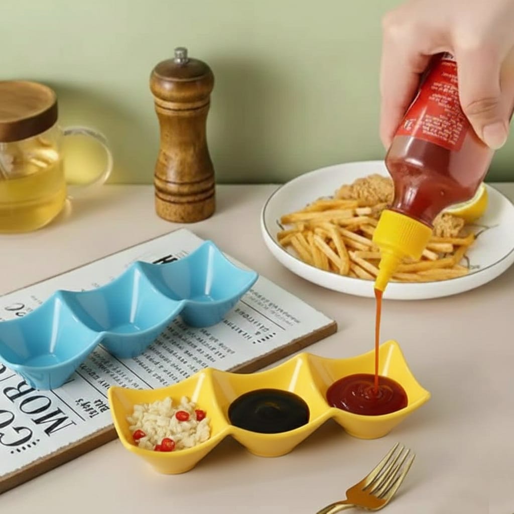 3 Grid Japanese Dip Sauce Tray Plastic Sauce