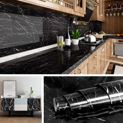 Self Adhesive Black Marble Sheet For Kitchen