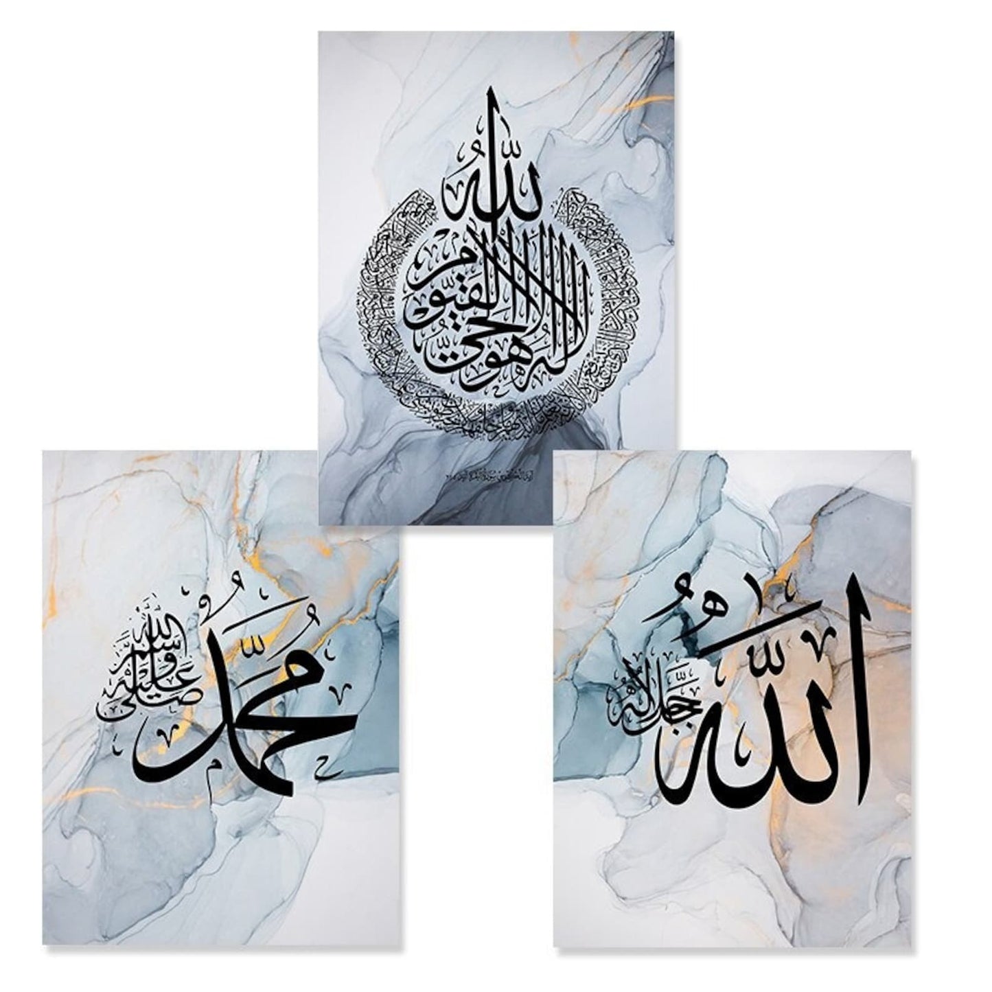 3 Marble Blue Islamic Wall Art Modern Arabic