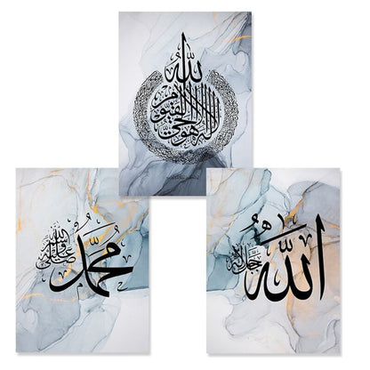 3 Marble Blue Islamic Wall Art Modern Arabic